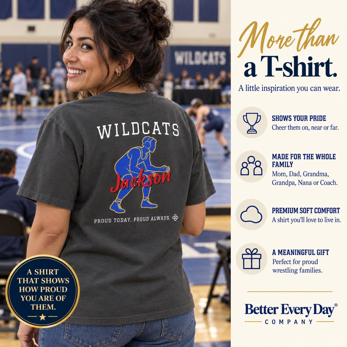 Personalized Wrestling family jersey T-shirt - back with team name, figure and name
