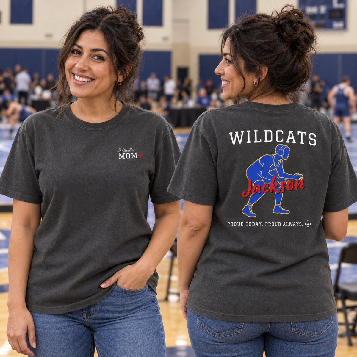 Personalized Wrestling family jersey T-shirt - front and back