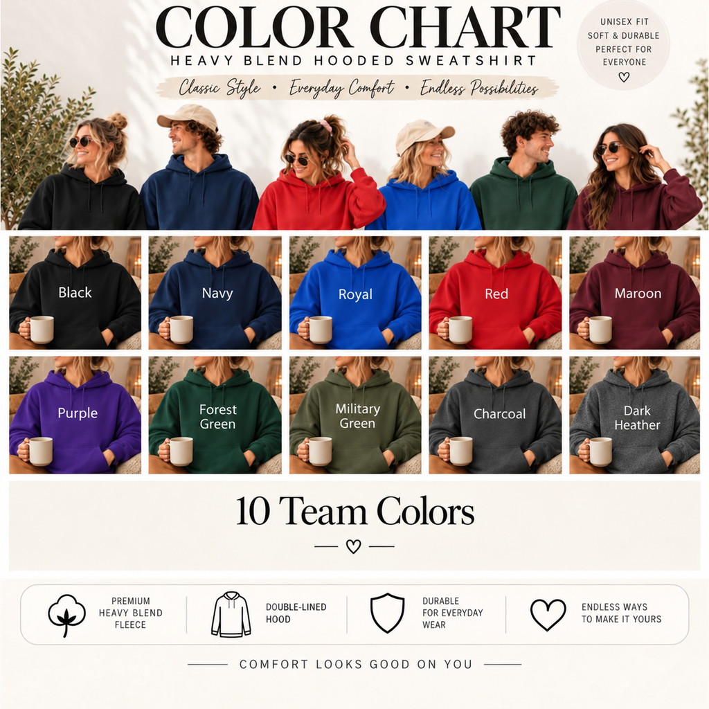 Gildan 18500 hoodie color chart - 10 team colors