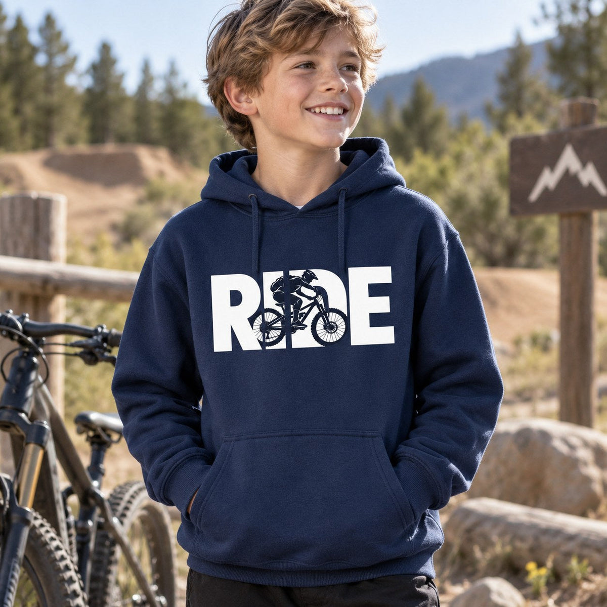 RIDE Mountain Bike Youth Hoodie lifestyle photo