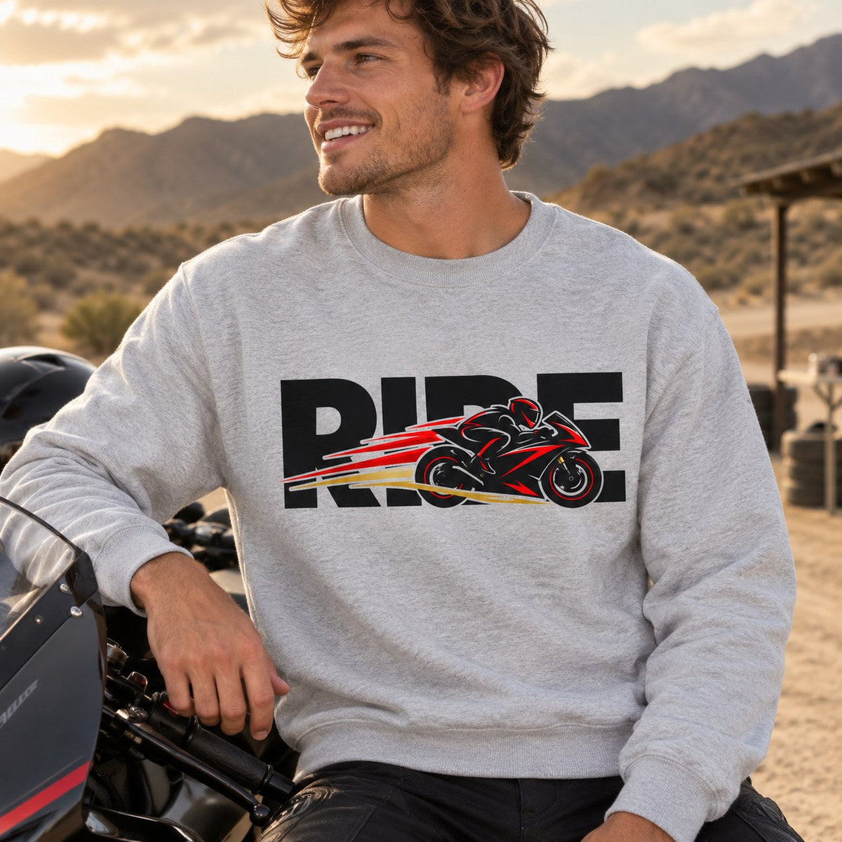 RIDE Sport Bike Sweatshirt lifestyle photo