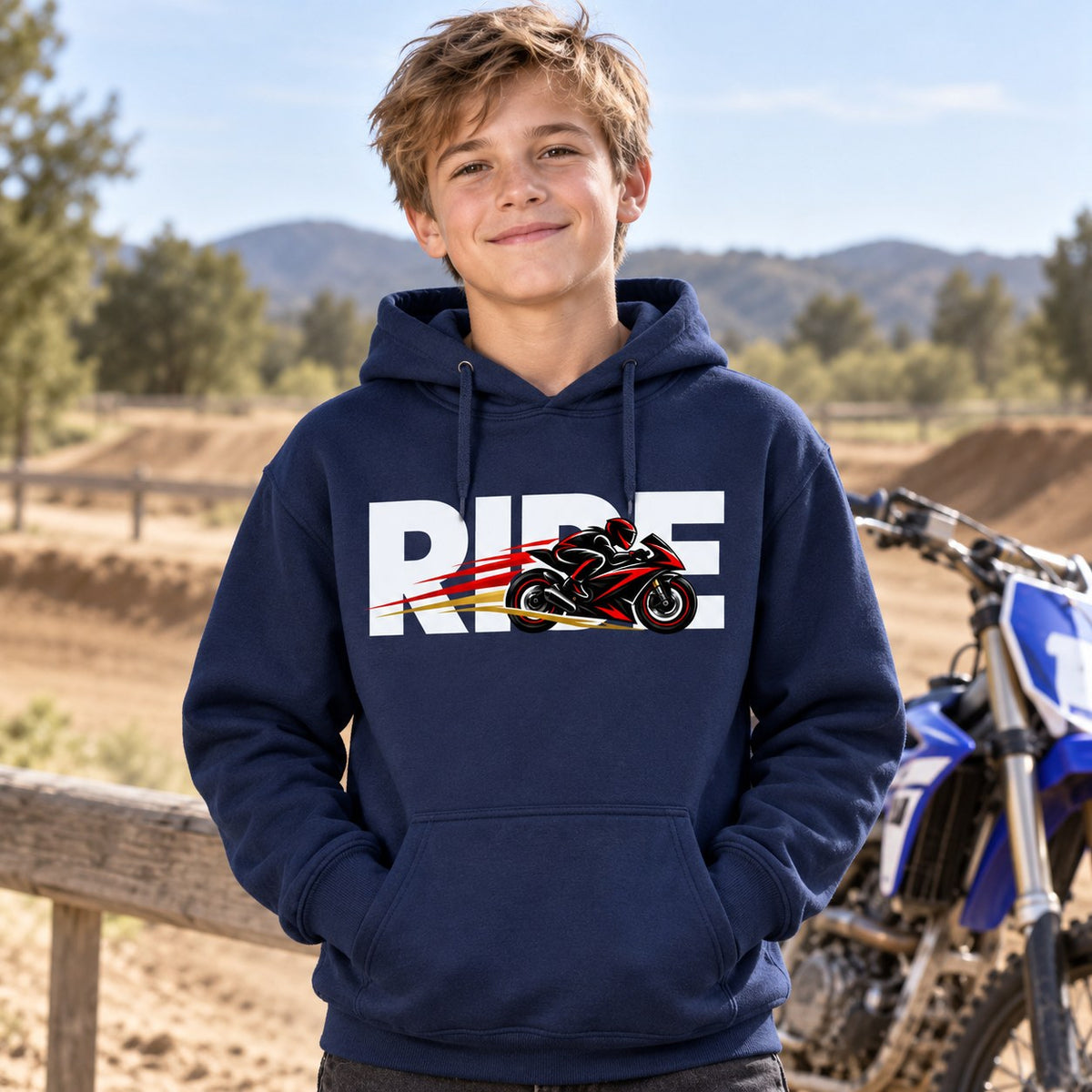 RIDE Sport Bike Youth Hoodie lifestyle photo