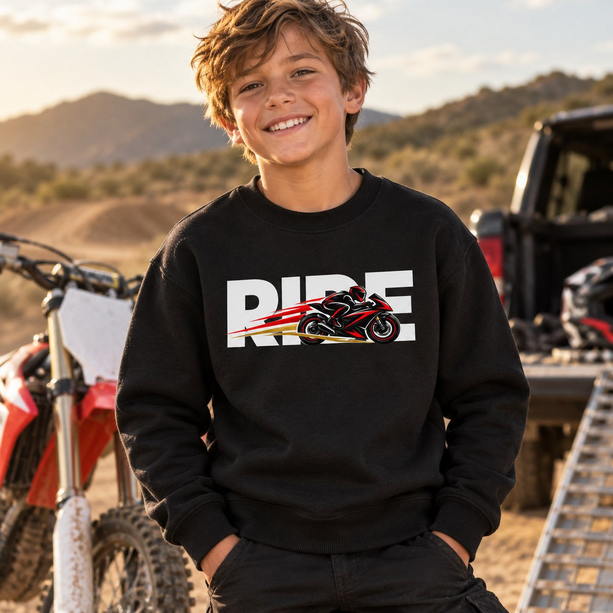 RIDE Sport Bike Youth Sweatshirt lifestyle photo