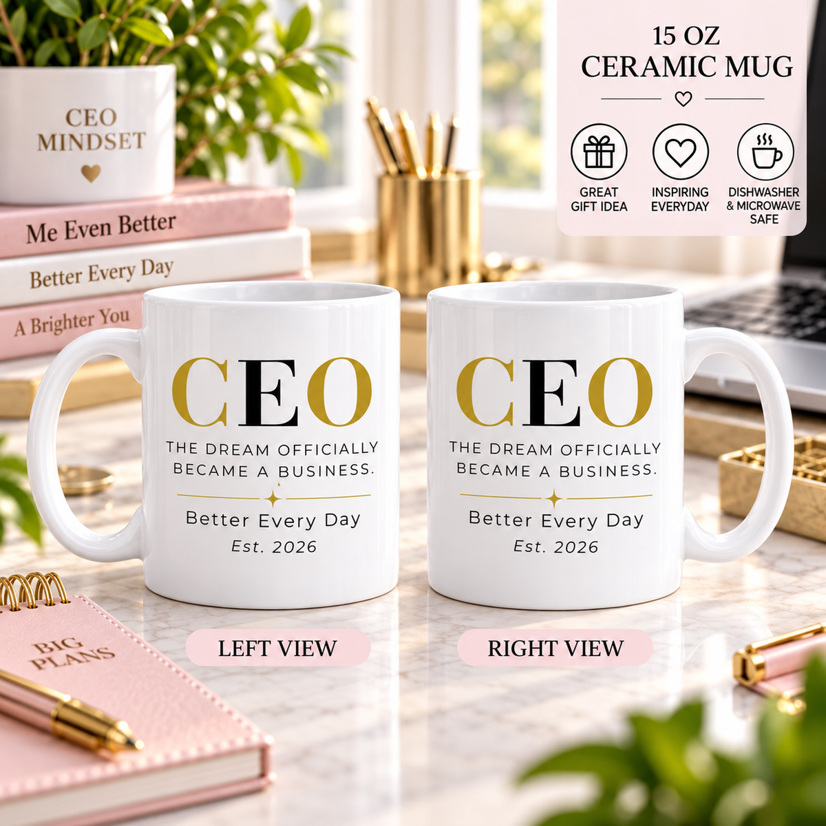 Personalized CEO Mug, Female Entrepreneur Gift, Custom Business Owner 15 oz Coffee Mug - The Dream Officially Became A Business