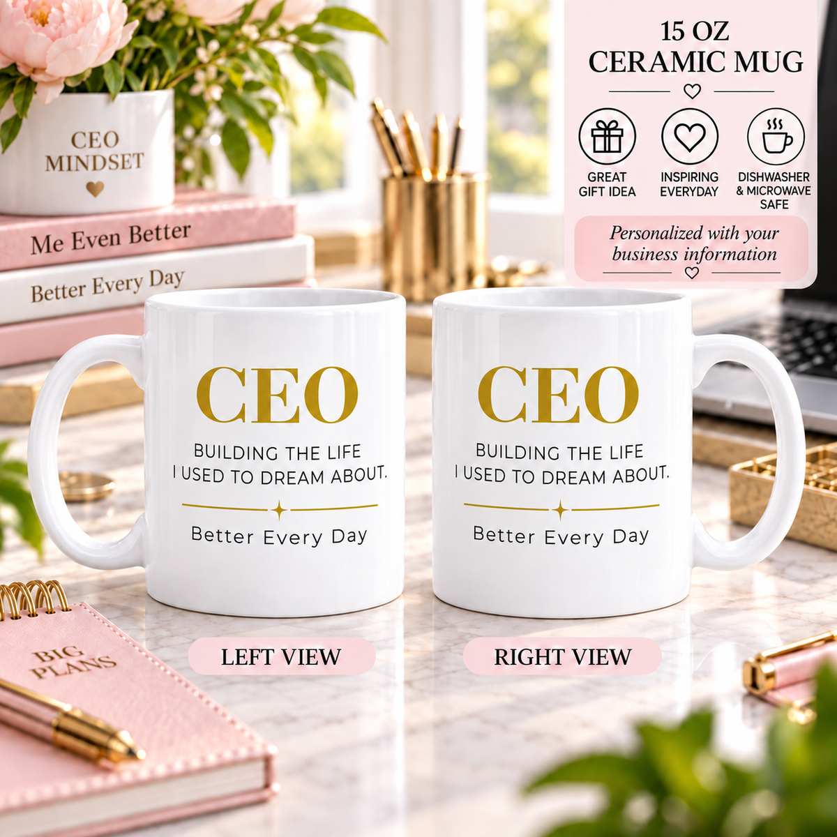 Personalized CEO Mug, Female Entrepreneur Gift, Custom Business Owner 15 oz Coffee Mug - Building the Life I Used to Dream About.