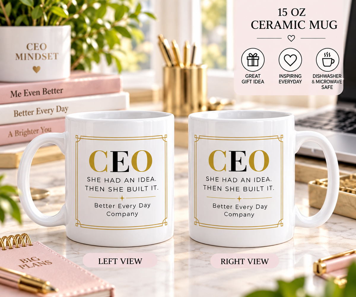 Personalized CEO Mug, Female Entrepreneur Gift, Custom Business Owner 15 oz Coffee Mug - She Had An Idea.  Then She Built It.
