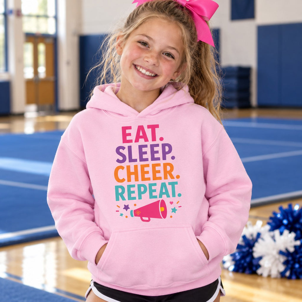 Eat Sleep Cheer Repeat Youth Hoodie lifestyle photo