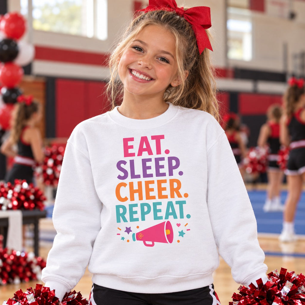 Eat Sleep Cheer Repeat Youth Sweatshirt lifestyle photo