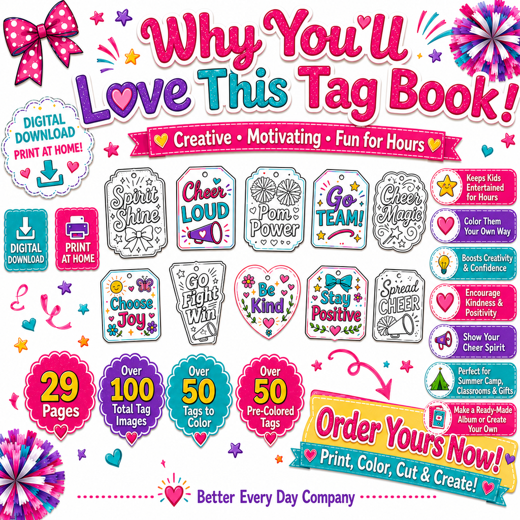 Cheerleading Craft Tags Printable Activity Book | Digital Download, Cheerleader Crafts, Scrapbook