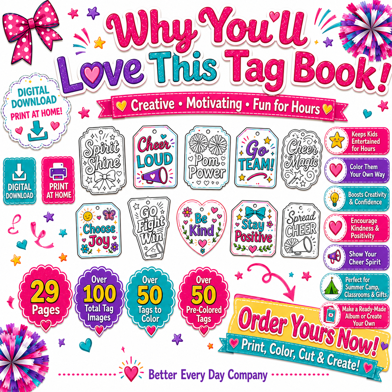 Cheerleading Craft Tags Printable Activity Book | Digital Download, Cheerleader Crafts, Scrapbook