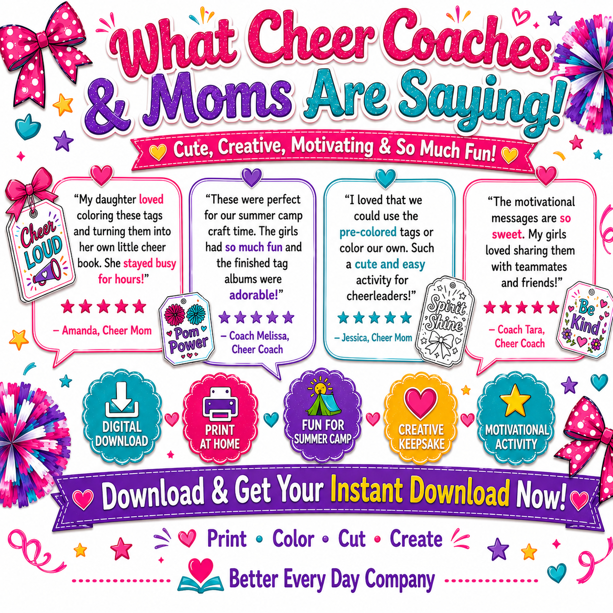 Cheerleading Craft Tags Printable Activity Book | Digital Download, Cheerleader Crafts, Scrapbook