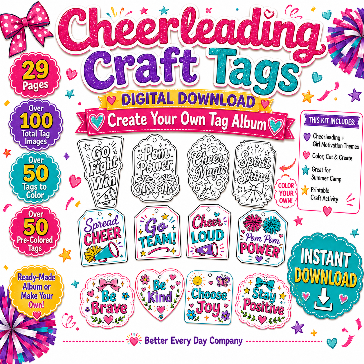 Cheerleading Craft Tags Printable Activity Book | Digital Download, Cheerleader Crafts, Scrapbook