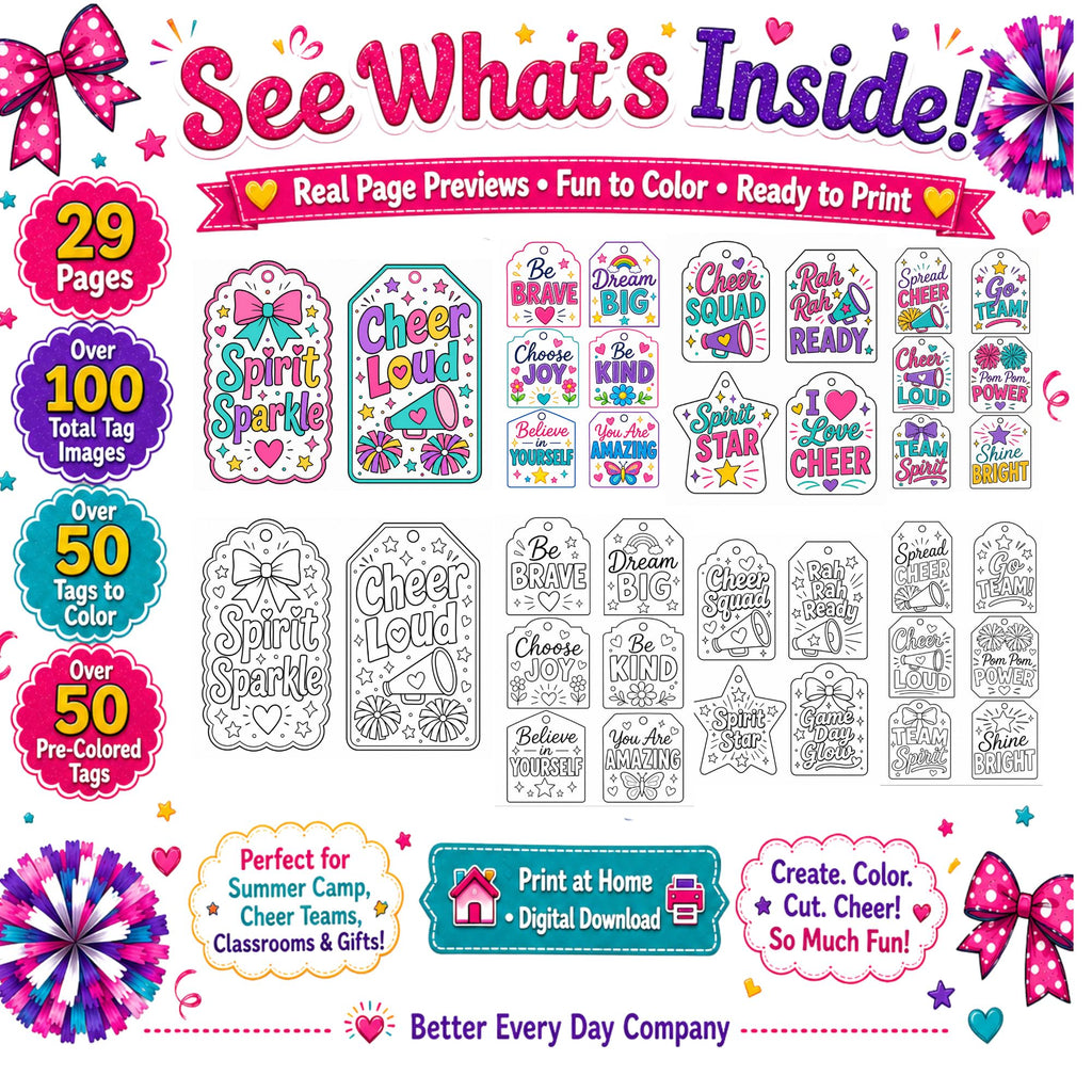 Cheerleading Craft Tags Printable Activity Book | Digital Download, Cheerleader Crafts, Scrapbook