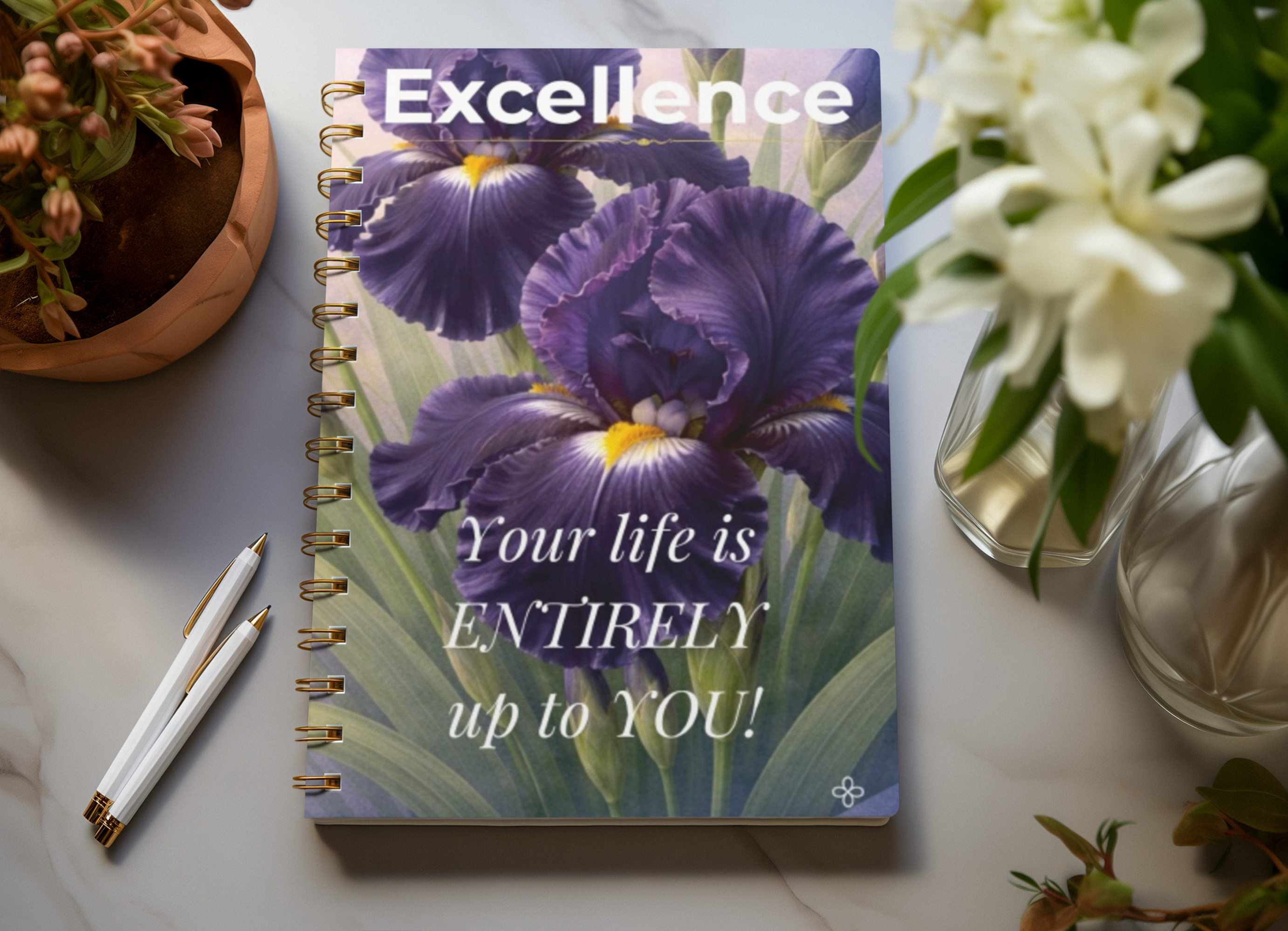 Excellence, Inspirational Floral Journal, 6"x9" College Ruled Motivational Blank Notebook, Paperback, Hardcover and Spiral Bound
