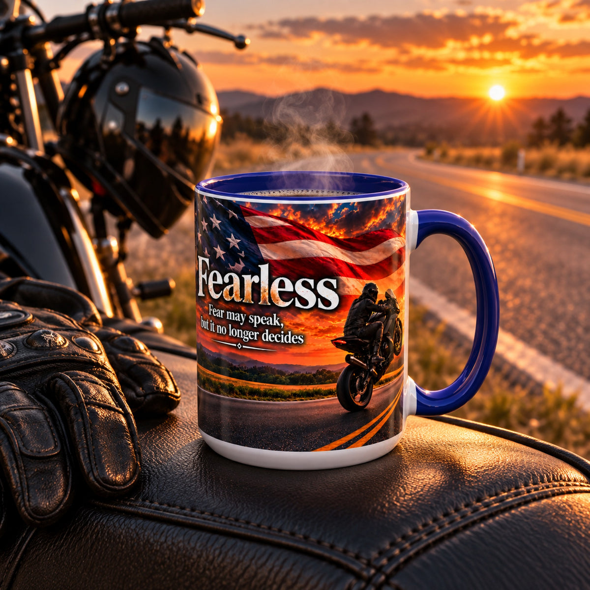 Fearless motorcycle wheelie mug