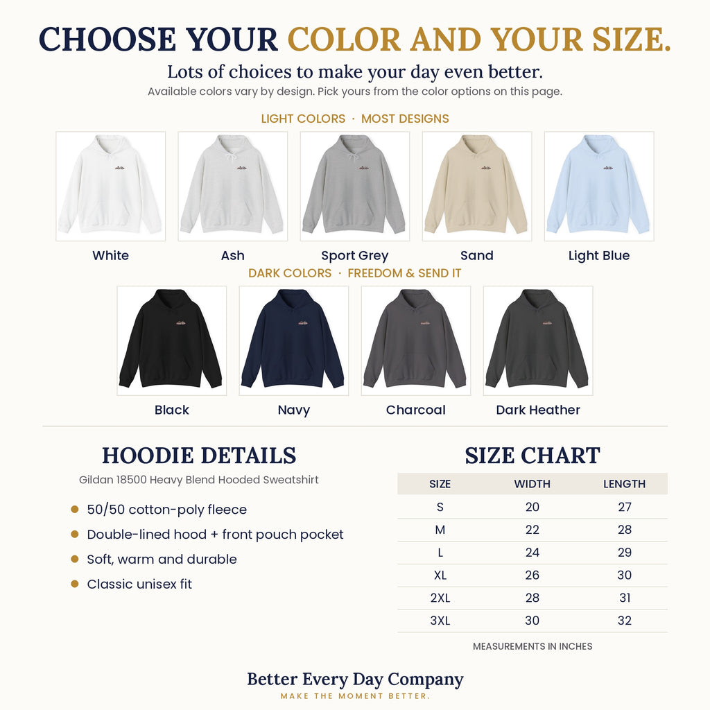 Gildan 18500 Hoodie - Color and Size Chart