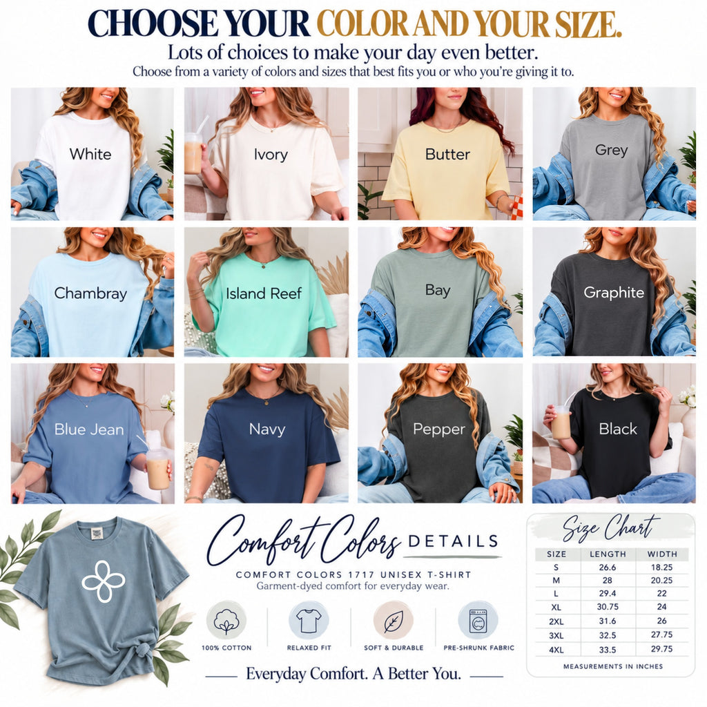 Comfort Colors 1717 Tee - Color and Size Chart