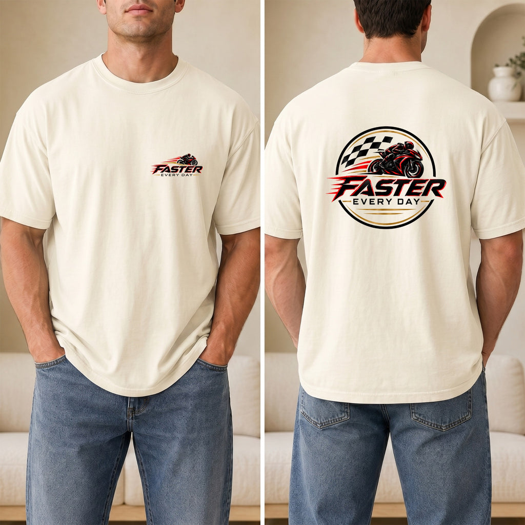 Faster Every Day Racing Badge Tee - Front and Back