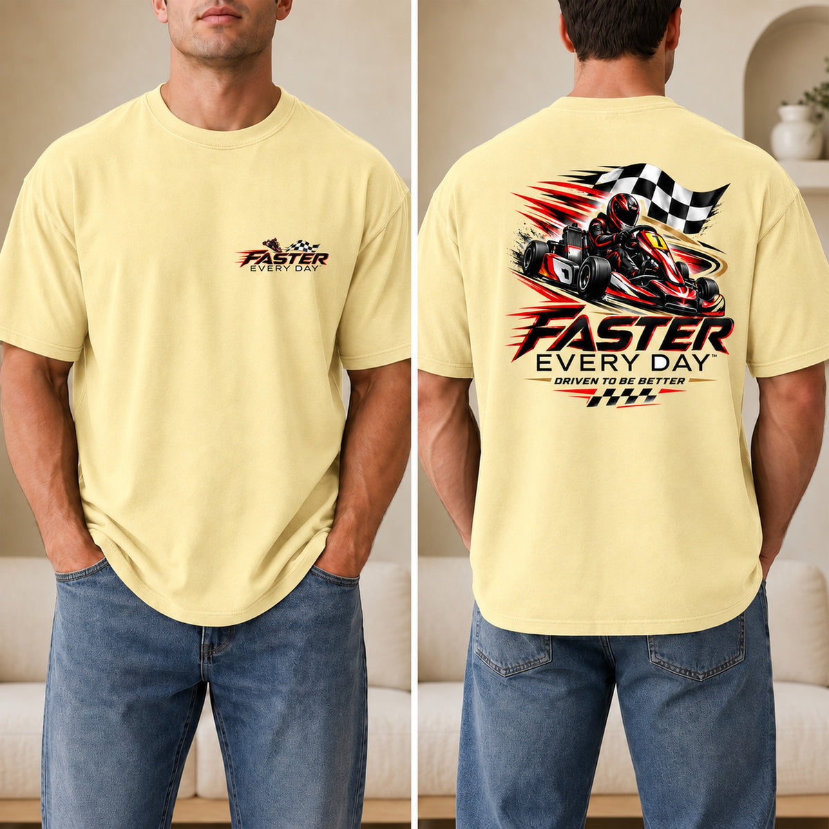 Faster Every Day Go-Kart Racing Tee - Front and Back