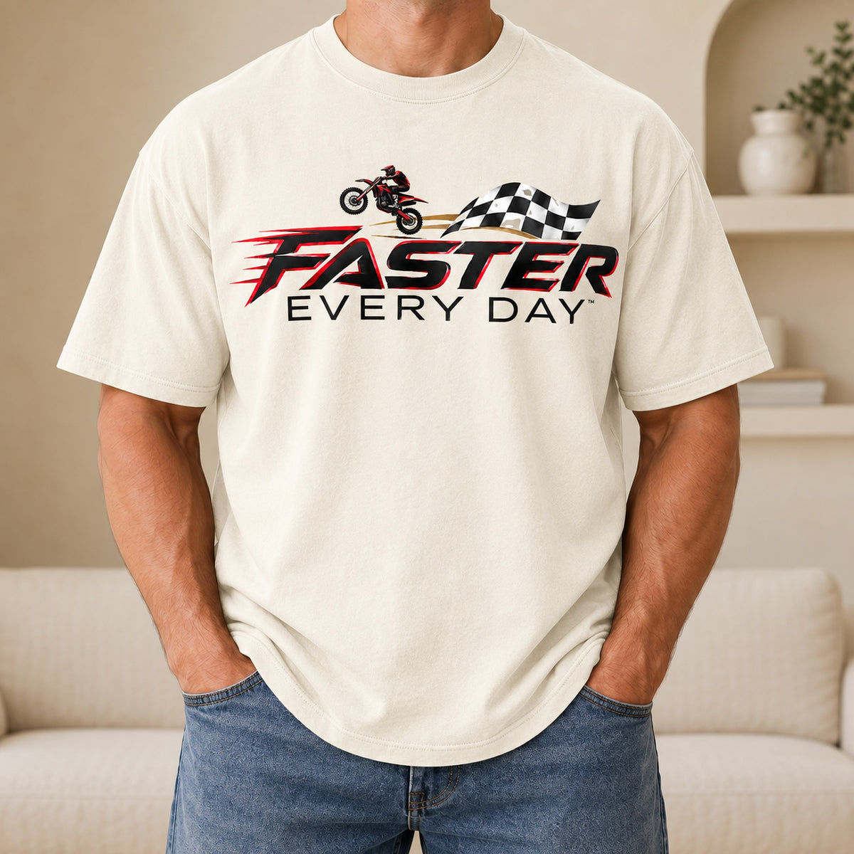 Faster Every Day Dirt Bike Checkered Flag Logo Tee - Front and Back