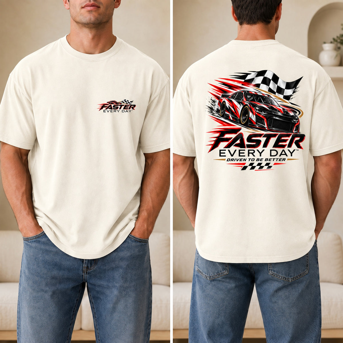 Faster Every Day Stock Car Racing Tee - Front and Back