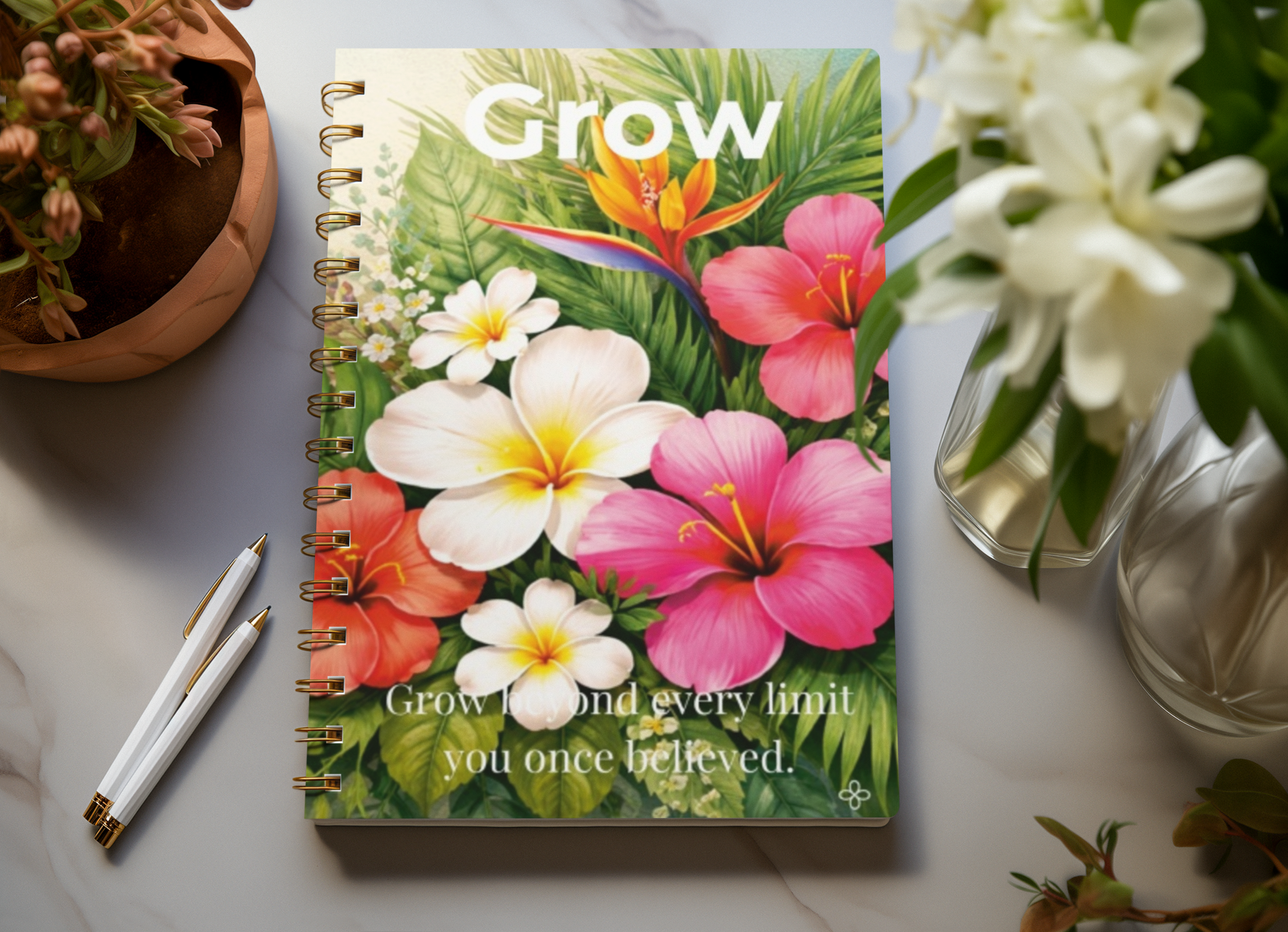 Grow, Inspirational Journal, 6"x9" College Ruled Motivational Blank Notebook, Paperback, Hardcover and Spiral Bound