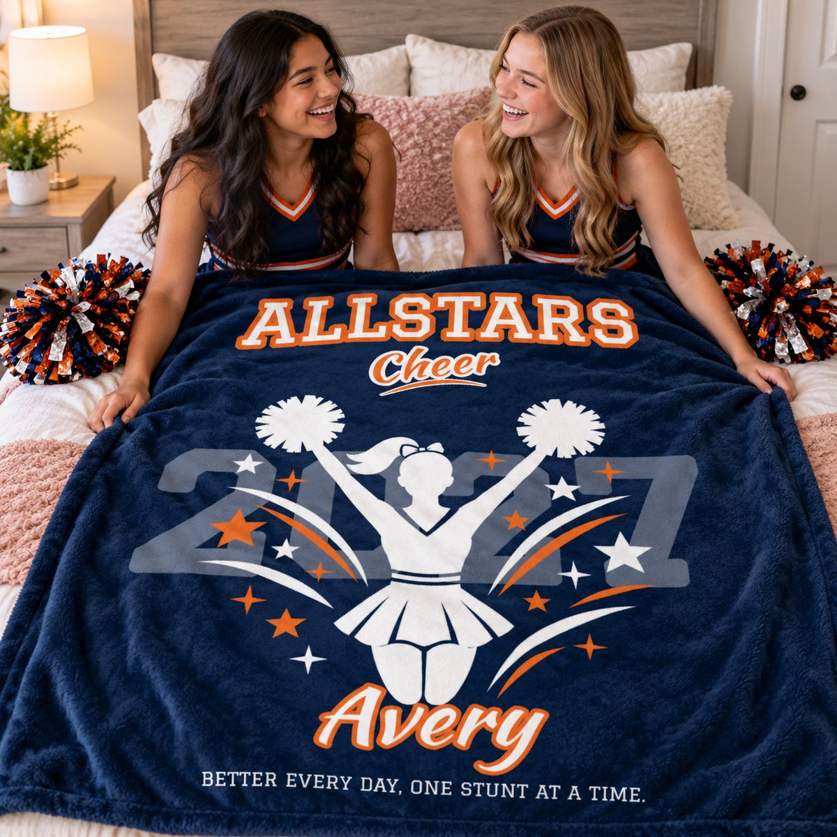 Personalized Cheer Blanket Player Spotlight design with a cheer friends