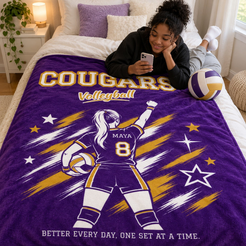 Personalized Volleyball Blanket Player Spotlight design with a young player