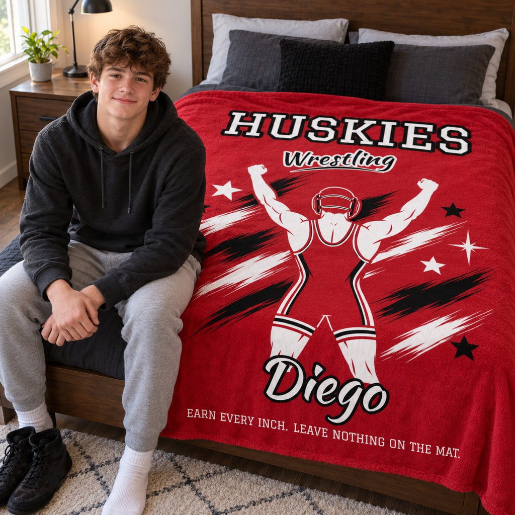 Personalized Wrestling Blanket Player Spotlight design with a wrestler