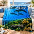 Adventure motivational quote sherpa blanket draped over a sofa