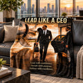 Lead Like a CEO motivational quote sherpa blanket draped over a sofa