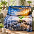 Determination motivational quote blanket draped over a sofa