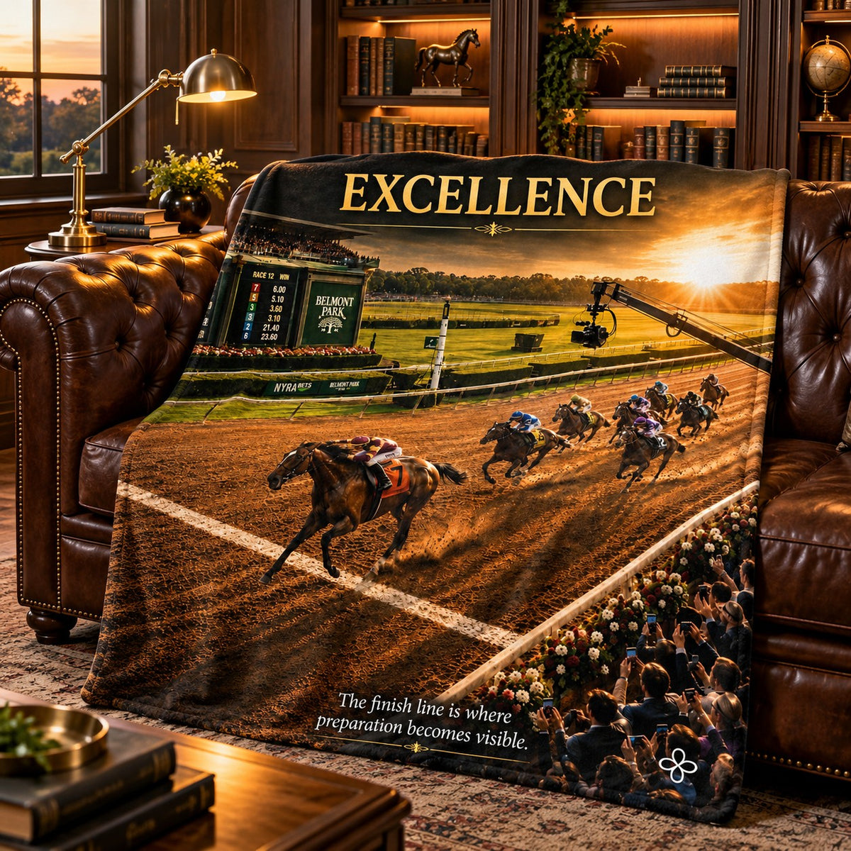Excellence motivational quote blanket draped over a sofa