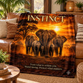 Instinct motivational quote sherpa blanket draped over a sofa