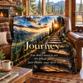 Journey motivational quote sherpa blanket draped over a sofa