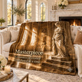 Masterpiece motivational quote sherpa blanket draped over a sofa