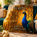 Worthy motivational quote sherpa blanket draped over a sofa