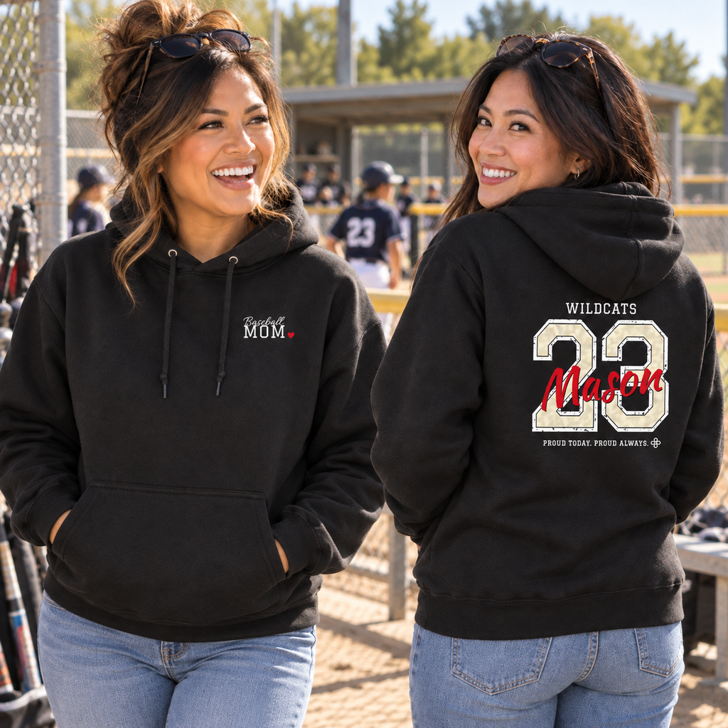 Personalized Baseball Family Jersey Hoodie - Proud Today. Proud Always. | Mom, Dad, Nana, Coach & More | Custom Team Name, Number & Player Name | Gildan Hoodie