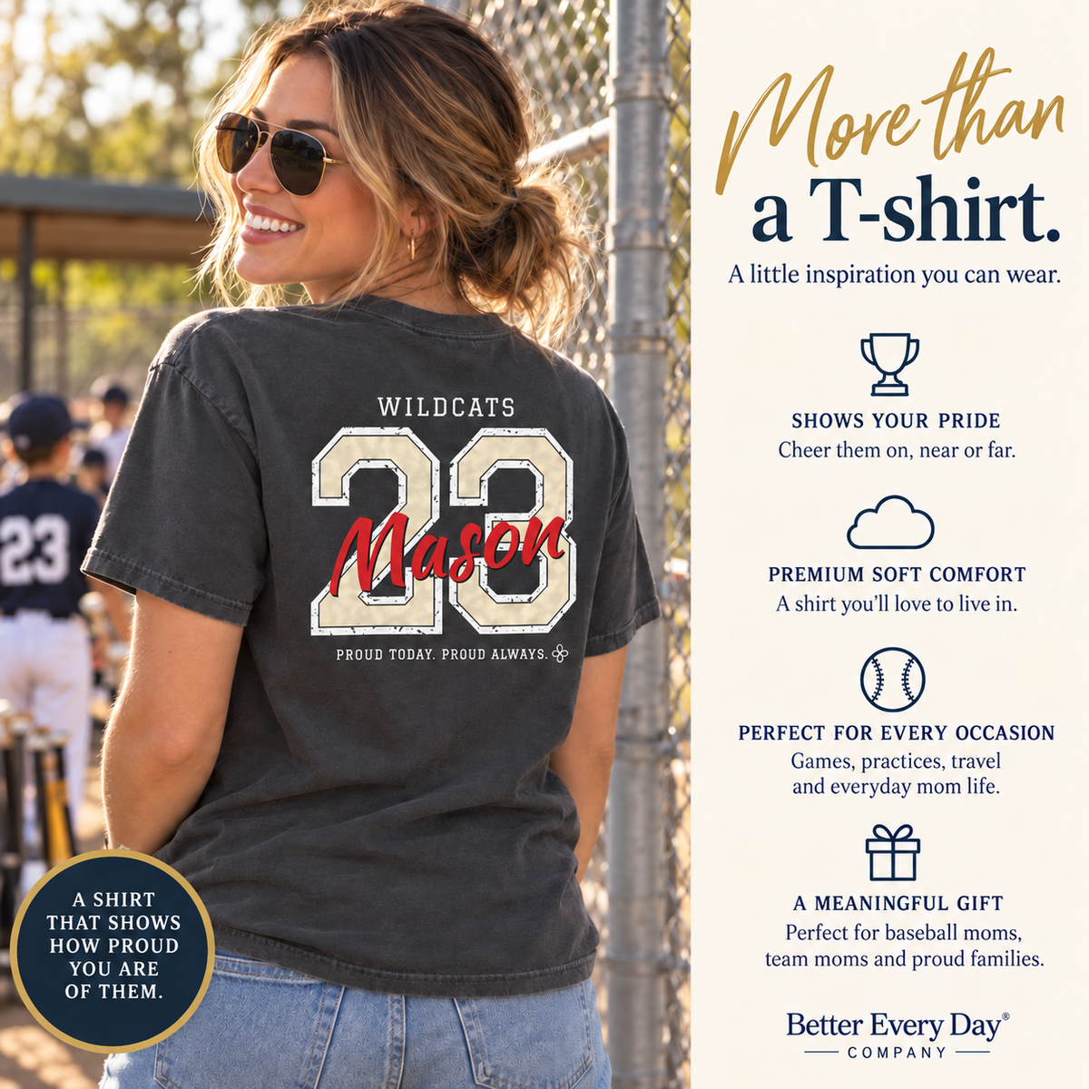 Personalized Baseball Mom jersey tee with custom team name, number and player name