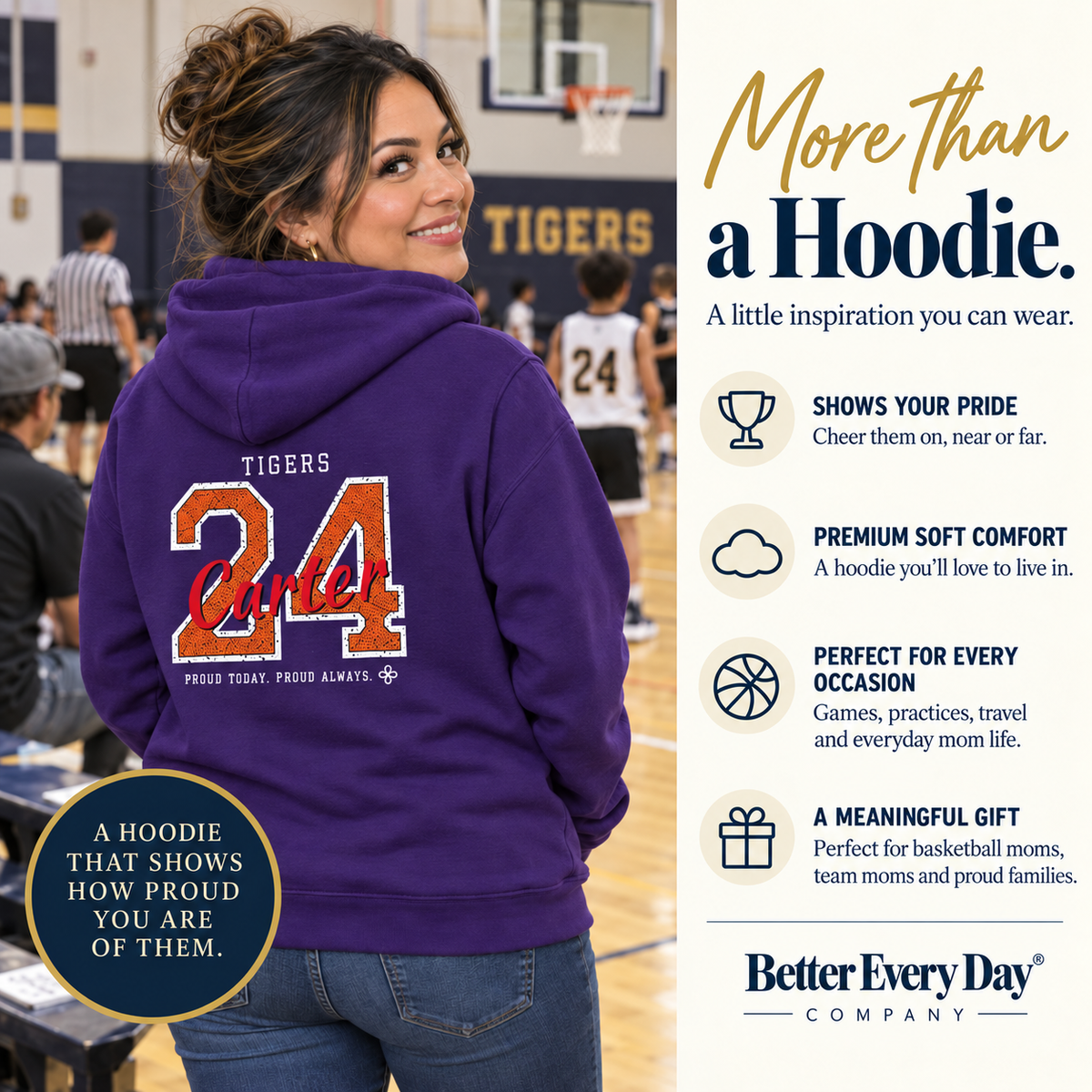 Personalized Basketball Family Jersey Hoodie - Proud Today. Proud Always. | Mom, Dad, Nana, Coach & More | Custom Team Name, Number & Player Name | Gildan Hoodie