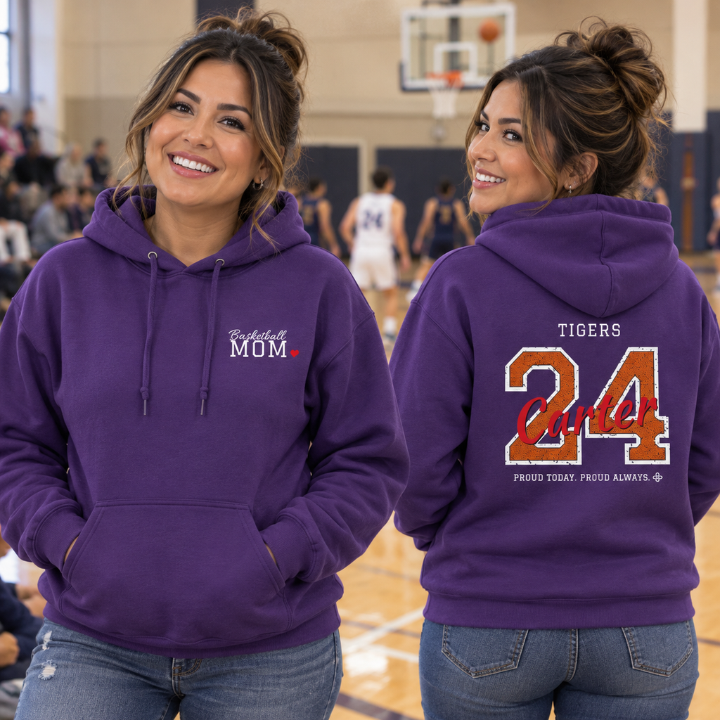 Personalized Basketball Family Jersey Hoodie - Proud Today. Proud Always. | Mom, Dad, Nana, Coach & More | Custom Team Name, Number & Player Name | Gildan Hoodie