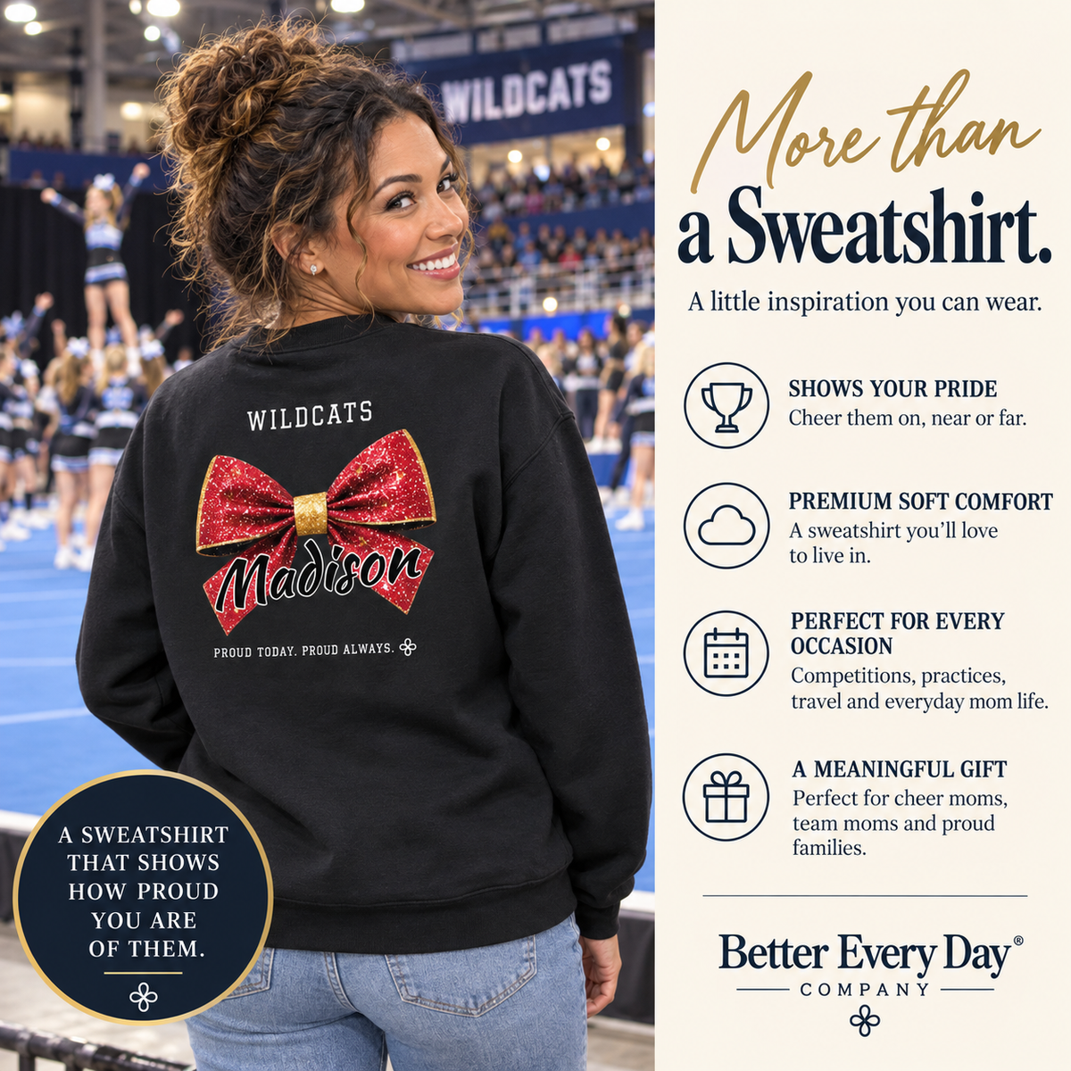Personalized Cheer Mom jersey sweatshirt with custom team name, number and player name