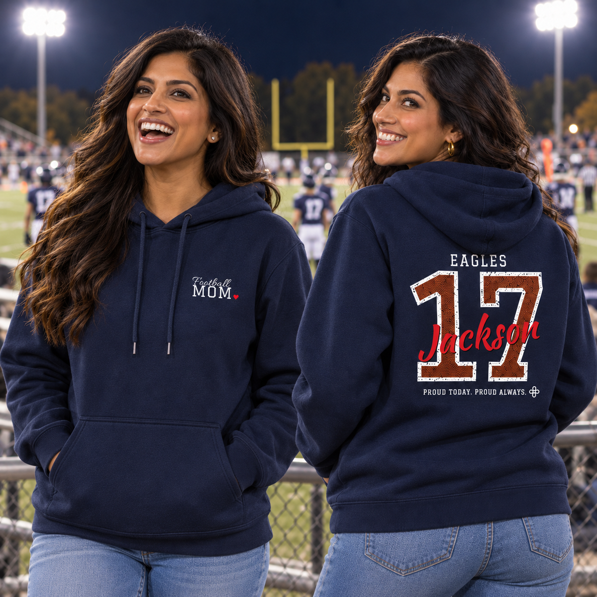 Personalized Football Family Jersey Hoodie - Proud Today. Proud Always. | Mom, Dad, Nana, Coach & More | Custom Team Name, Number & Player Name | Gildan Hoodie