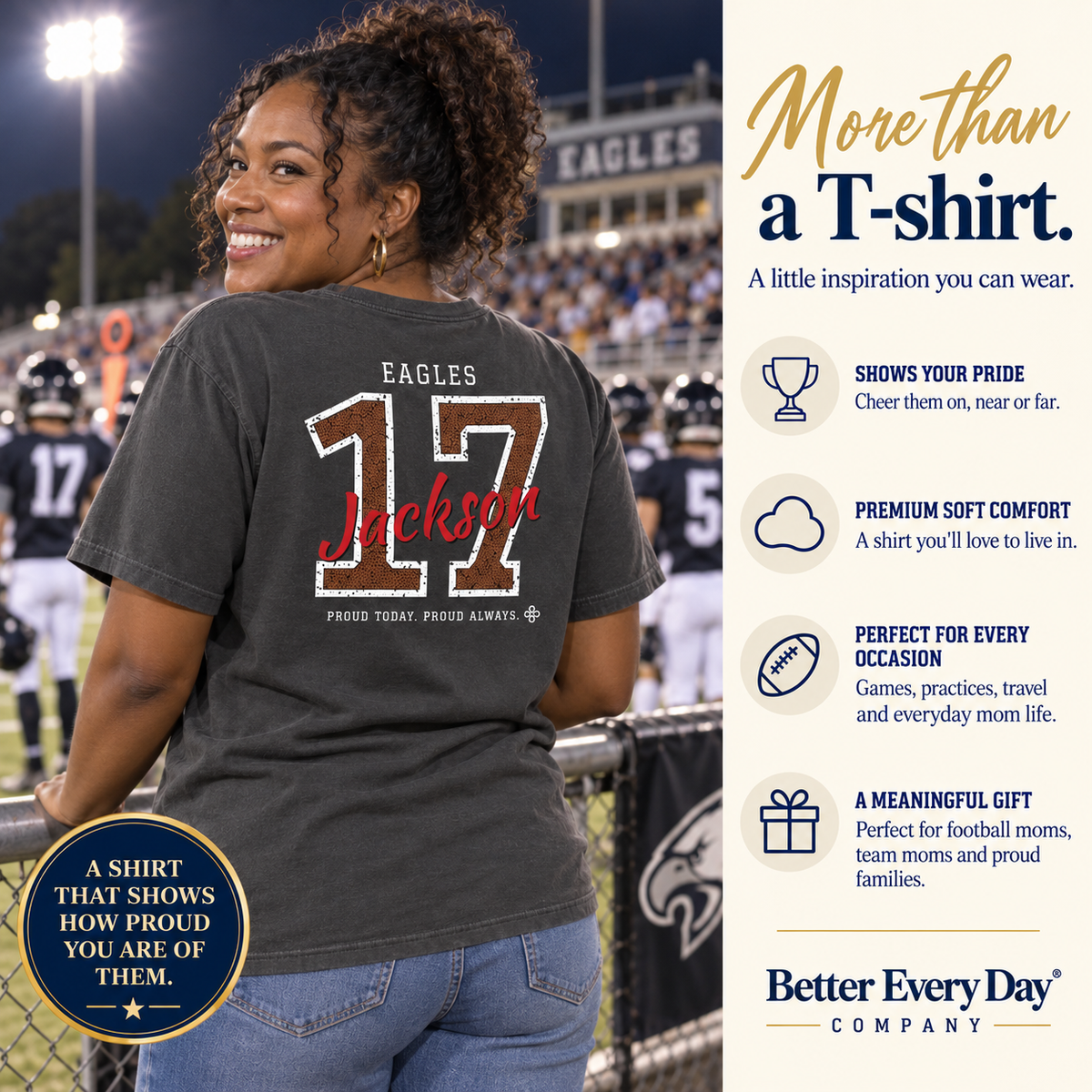 Personalized Football Family Jersey Shirt - Proud Today. Proud Always. | Mom, Dad, Nana, Coach & More | Custom Team Name, Number & Player Name | Comfort Colors Tee