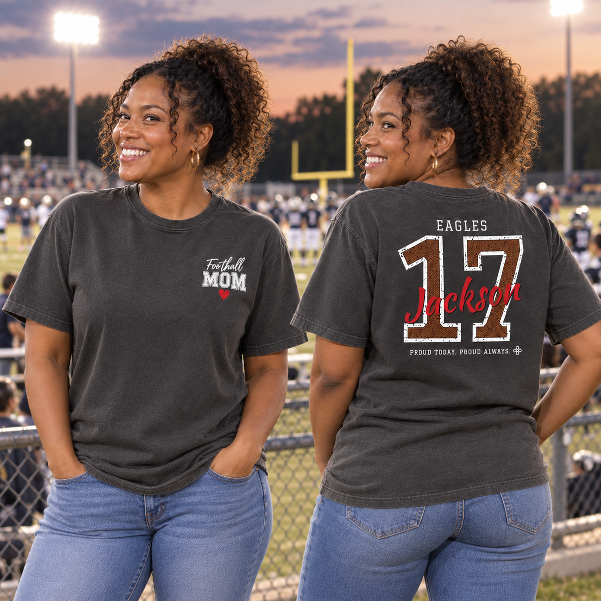 Personalized Football Family Jersey Shirt - Proud Today. Proud Always. | Mom, Dad, Nana, Coach & More | Custom Team Name, Number & Player Name | Comfort Colors Tee