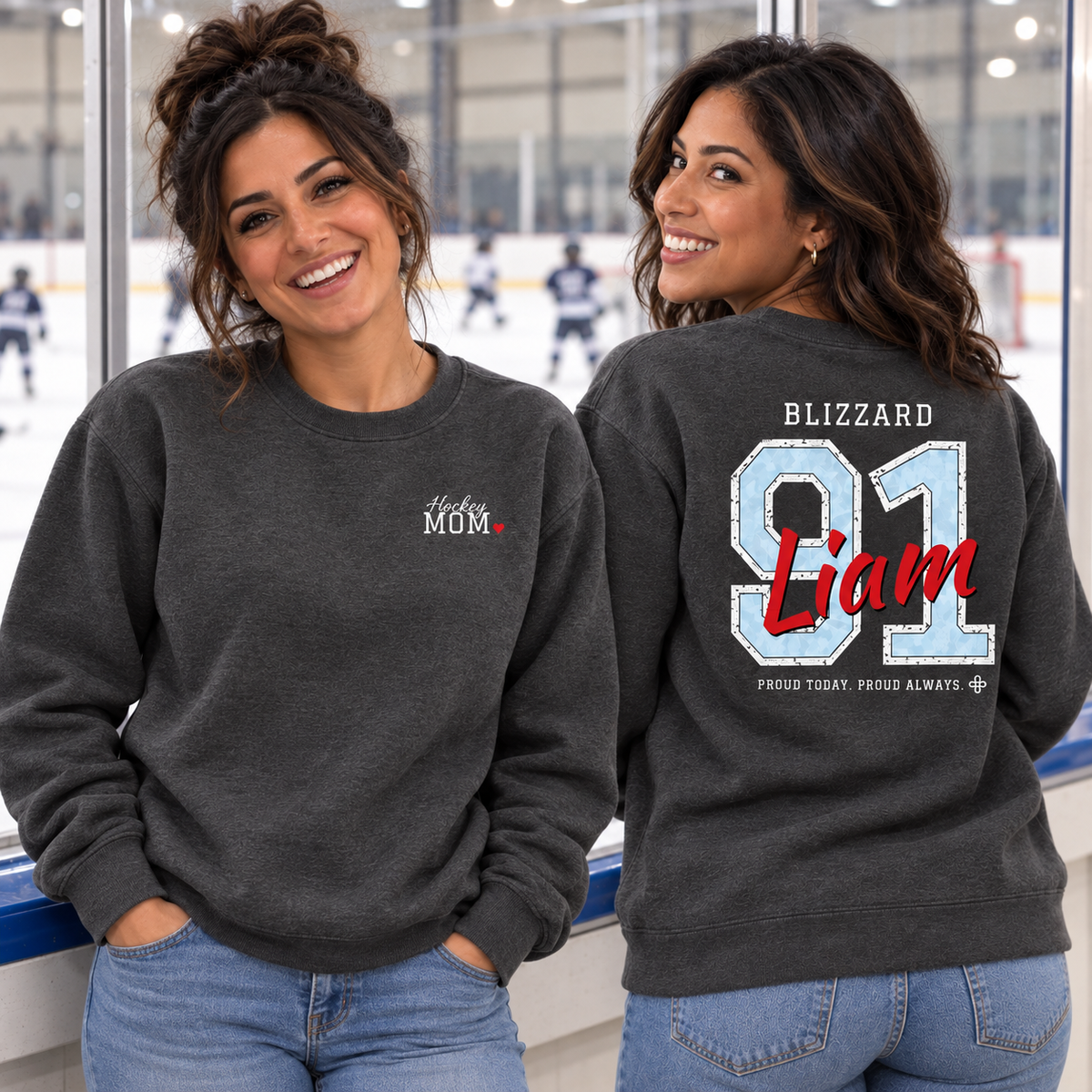Personalized Hockey Family Jersey Sweatshirt - Proud Today. Proud Always. | Mom, Dad, Nana, Coach & More | Custom Team Name, Number & Player Name | Gildan Crewneck