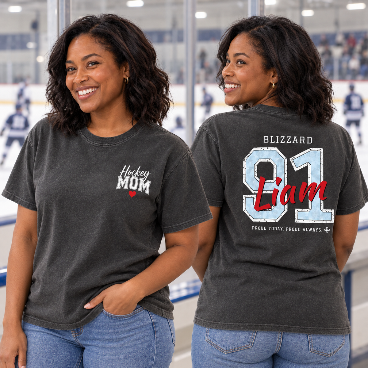 Personalized Hockey Family Jersey Shirt - Proud Today. Proud Always. | Mom, Dad, Nana, Coach & More | Custom Team Name, Number & Player Name | Comfort Colors Tee