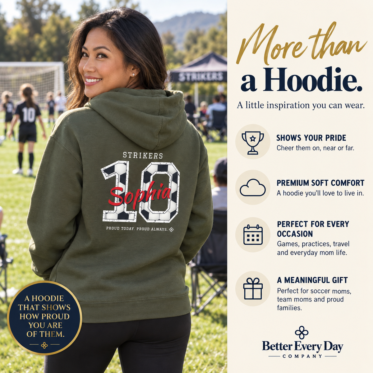 Personalized Soccer Family Jersey Hoodie - Proud Today. Proud Always. | Mom, Dad, Nana, Coach & More | Custom Team Name, Number & Player Name | Gildan Hoodie
