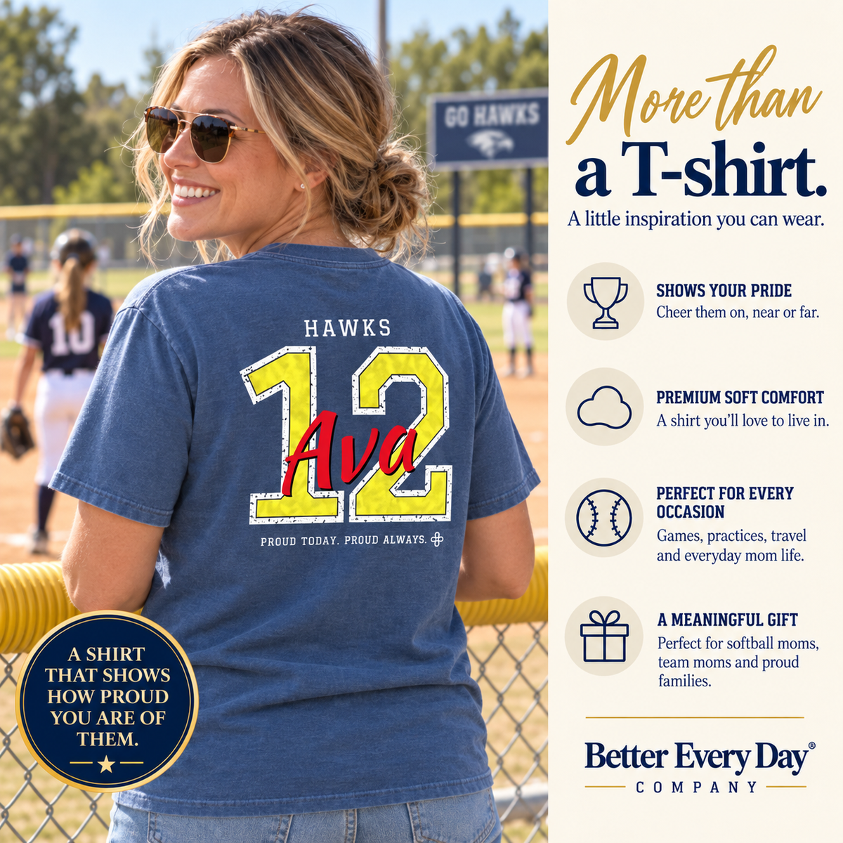 Personalized Softball Family Jersey Shirt - Proud Today. Proud Always. | Mom, Dad, Nana, Coach & More | Custom Team Name, Number & Player Name | Comfort Colors Tee