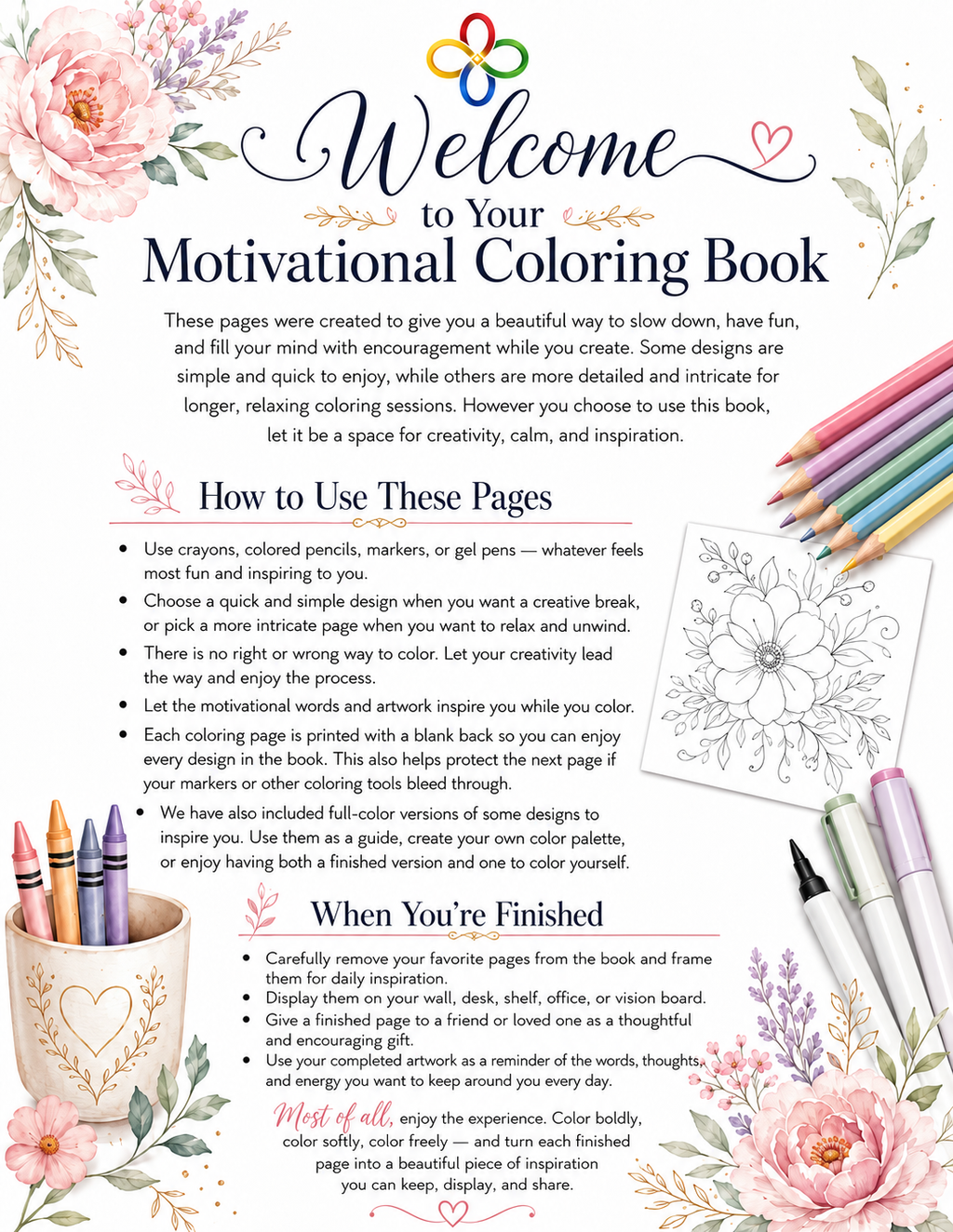 Create Your Motivation Wall, Volume 1: Inspirational Adult Coloring Book with Positive Quotes, Affirmations, Goal-Setting Pages, Full-Color Inspiration Pages, and Frameable Designs for Women